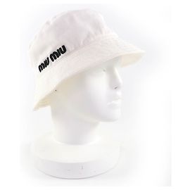 Miu Miu Chapéu bucket de algodão com bordado de logo MIUMIU Branco