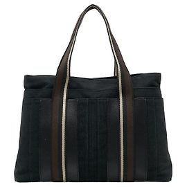 Hermès Borsa Tote in Tela e Pelle Hermes Troca Horizontal MM Nero