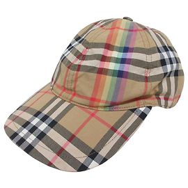 Boné de algodão xadrez vintage Burberry Rainbow Marrom Bege