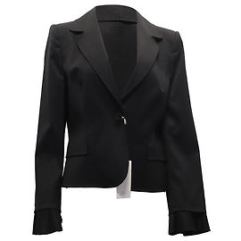 Valentino Garavani Valentino Single-Breasted Ruffled Cuff Blazer in Black Wool Black