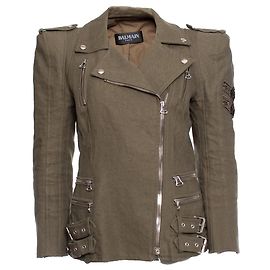 Balmain Army green biker jacket Green