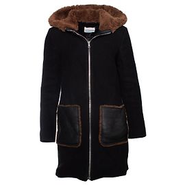 Sandro Wool and leather coat Black