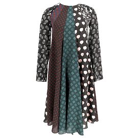 Abito midi a maniche lunghe in seta multicolore Patchwork di Lanvin Multicolore