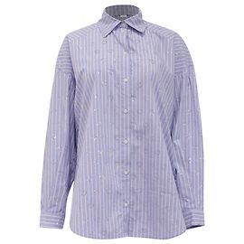 Gestreifte Button-Down-Hemd aus blauer Baumwolle Sandro Valentine mit Verzierungen. Blau