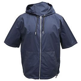 Giacca con cappuccio a maniche corte con zip Hermès in poliamide blu navy Blu Blu navy