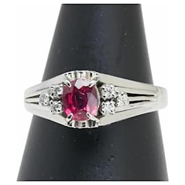 Autre Marque-Pt900 Platinum Ruby Diamond Ring-Red