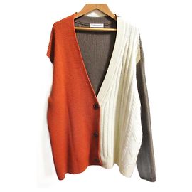 Autre Marque Cardigã de tricô Umeda da WRAPINKNOT Marrom Branco Laranja