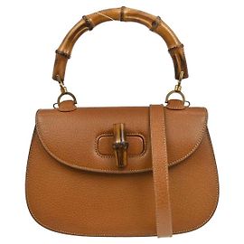 Gucci Vintage Convertible Bamboo Top Handle Bag Leather Medium Brown