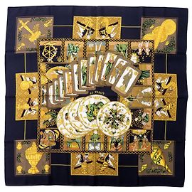 Hermès Carré 90 LE TAROT Seidenschal Schwarz Roh