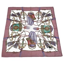 Céline Écharpe Vintage Celine Gris Blanc Rose Multicolore