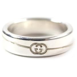 Gucci-Gucci Diagonal Interlocking G Silver Band Ring-Other
