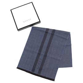 Gucci-Xale de lã 100% com padrão de espinha de peixe Gucci-Marrom,Azul