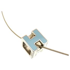 Hermès Carge d'Ache H Cube Metall Halskette Hellblau Silber Hellblau