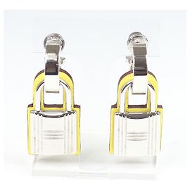 Hermès O'Kelly Swift Yellow Hoop Earrings Metallic