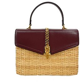 Borsa a Mano Gucci Sylvie 1969 in Pelle e Vimini Piccola Rosso