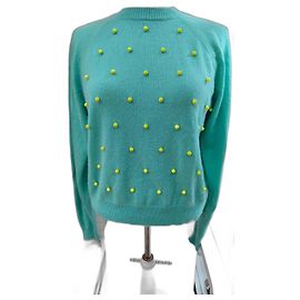 Pull Eric Bompard en cachemire à pois vert menthe Turquoise
