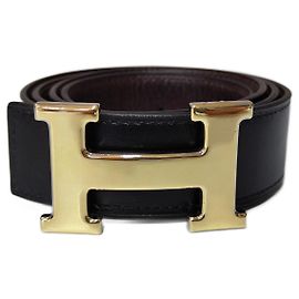 Cinto Hermès Constance Fivela H dourada Couro Preto Preto Dourado