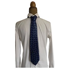 Lanvin Paris Tie – Night Blue Geometric Patterns Blue Navy blue