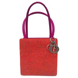Dior Borsa Mini Lady Dior in Tweed Arancione e Seta Fucsia Arancione Fuschia