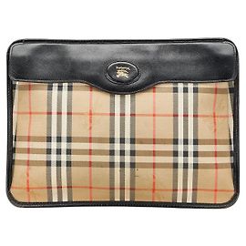 Burberry Clutch aus Canvas und Leder mit Nova Check Shadow Horse Schwarz Rot Beige