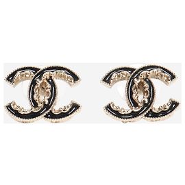 Chanel Brincos de studs com detalhe de corrente CC em ouro e preto Dourado