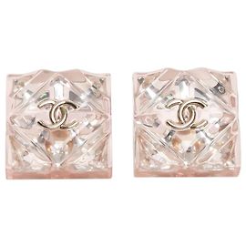 Chanel Pink resin square studs Pink
