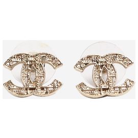 Chanel Gold CC tweed-inspired stud earrings Golden