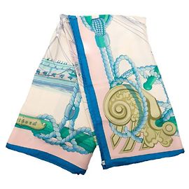 Sciarpa Hermès Carré 90 Tribord Nave a Vela Blu Multicolore Beige