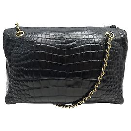 Chanel Bowling Mademoiselle Bolsa de Couro de Crocodilo Preta Preto