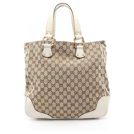 Gucci GG Canvas Tote Bag mit Bambus-Horsebit Weiß Beige
