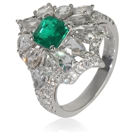 Autre Marque-White Gold Emerald and Diamond Cocktail Ring-Other