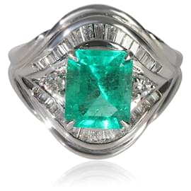 Autre Marque-Platinum Emerald and Diamond Vintage Cocktail Ring-Other