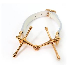 Pulseira Hermès Mall de couro branco e ouro rosa Branco Dourado