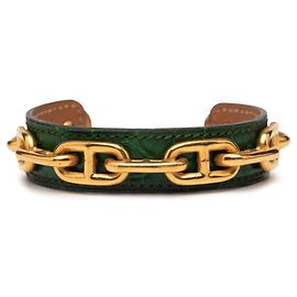 Bracelet Chaine d'Ancre Hermès Doré Vert