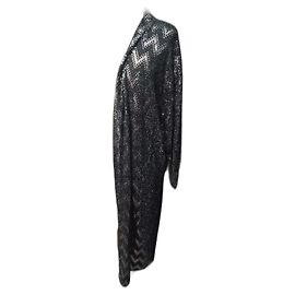 Long Black Sequined Coat Thierry Mugler T42 Black