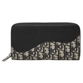 Christian Dior Dior Oblique Saddle Long Zip Wallet Navy blue