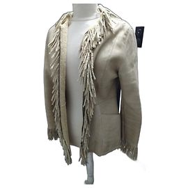 Autre Marque Ecru fringed shearling coat Michel Lipsic size 40 Eggshell