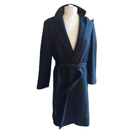 Zapa Coat T42 black brown checkered wool belted like new chic and warm Black