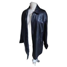 DKNY Mid-Length Leather Coat – Size 38 Black