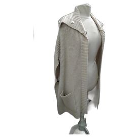 beige ecru grobstrick cape mantel von Barbara Bui Größe 36 s mittellang Cape-Stil Roh