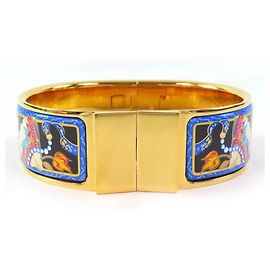 Hermès HERMES Roque Enamelled GM Fan Pattern Cloisonné Bangle Bracelet Multiple colors Golden