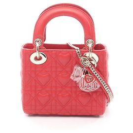Christian Dior Dior Lady Mini Heart Cannage Handbag Red