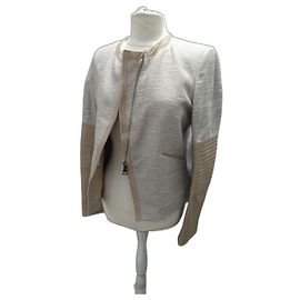 Autre Marque Perfect ecru jacket with silver threads After Pant's size 42 40 model Victoria leather and wool Eggshell