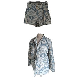 Conjunto Sézane 'Will' T40 – Blazer oversize & short jacquard azul/blanco en algodón Blanco