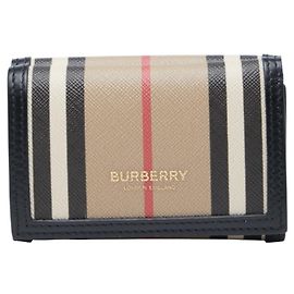 Burberry Icon Stripe Compact Wallet Black Beige