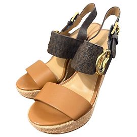 Sandales compensées en cuir MK Signature de Michael Michael Kors Marron