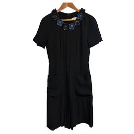 Fendi Kleid mit Blumenmuster Blau Marineblau