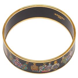 Hermès Hermes GM Enamel Cloisonne Bangle Black Golden