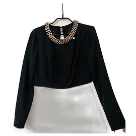 Elisabetta Franchi cropped jacket cape black gold chain Black