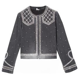 The Kooples Grey Embellished Denim Jacket Cotton Grey